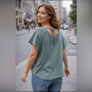 NWT Easel Sage Short Sleeve Top oversized  raw hem boxy top 100% cotton S